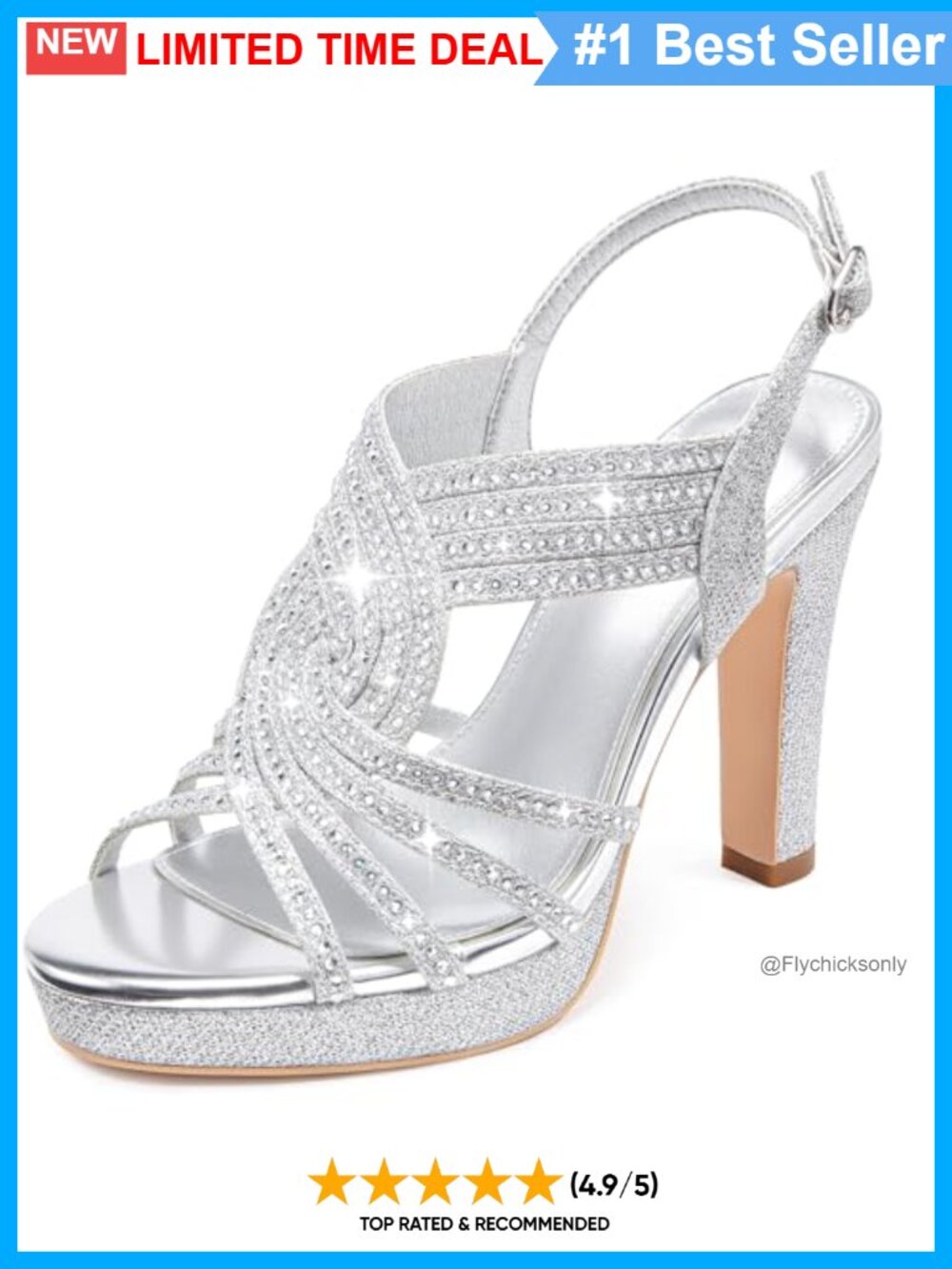 Rhinestone Platform Heeled Sandals Dressy Slingback Ankle Strap High Heels